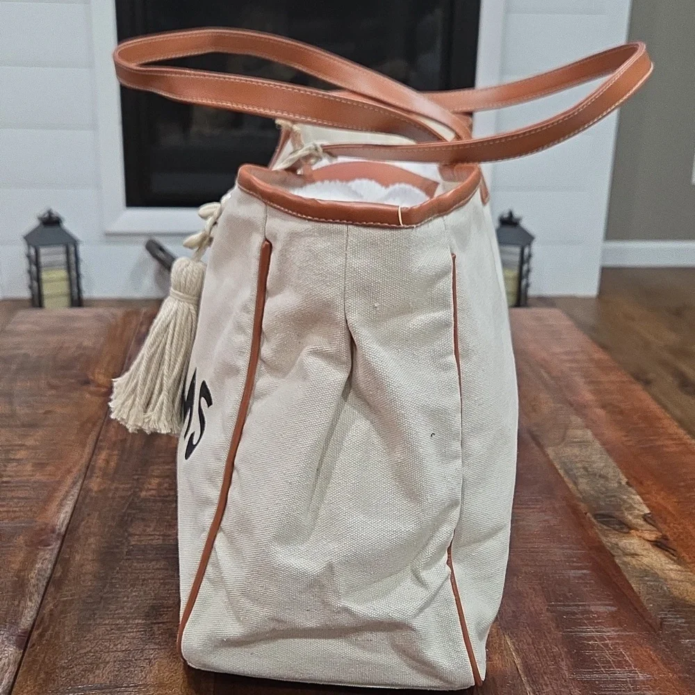 Magid Tan and Cream Tote with Playful Print GOOD MOMS SAY BAD WORDS   NWT - Picture 3 of 10